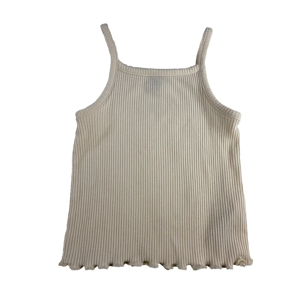 Old Navy Toddler Girl Ribbed‎ Tank Top Cream Lettuce Hem 18-24M Neutral Basic